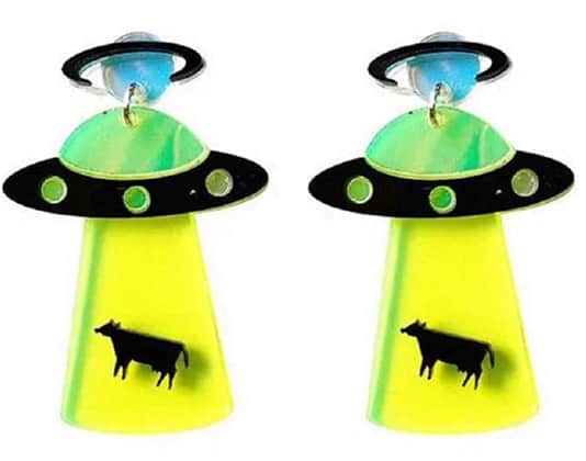 weird UFO cow earrings